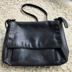 Vintage Stone Mountain Black Leather Shoulder Bag